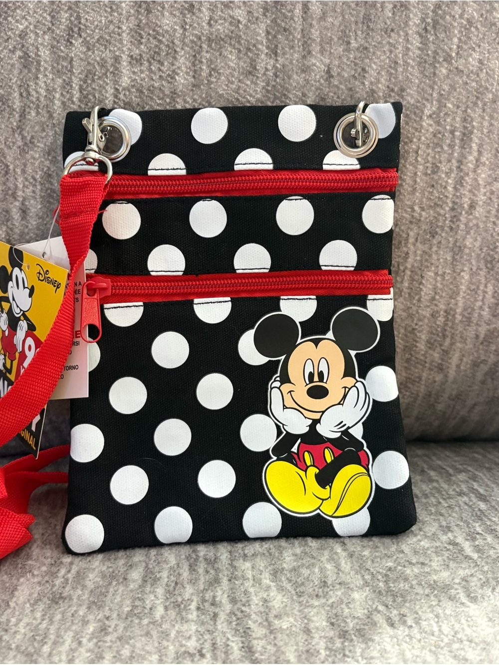 Disney Black & White Polka Dot Crossbody Bag with Red Trim